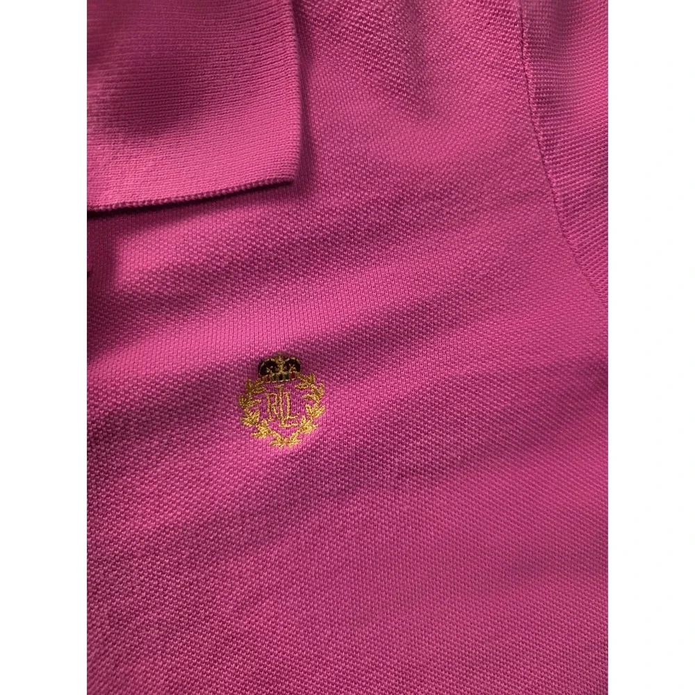 Lauren Ralph Lauren Pink Pique Polo Shirt Gold Crest Logo Womens XL Short Sleeve - Picture 3 of 5